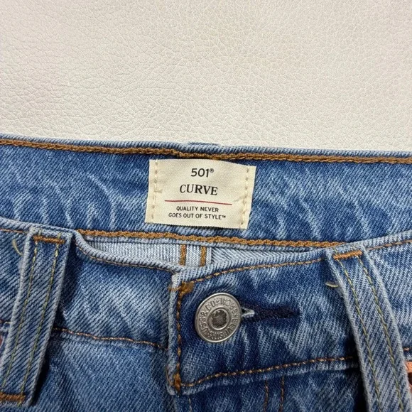 Levis 501 Curve Jeans Womens W28 L32 Medium Wash Blue High Rise Straight Leg - Picture 2 of 11